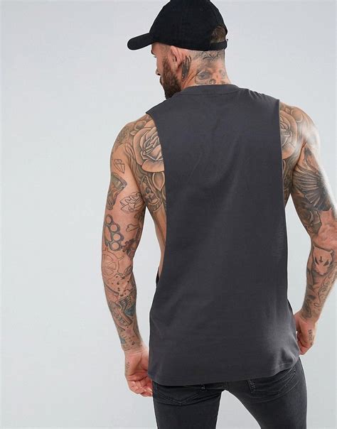 Asos Sleeveless Longline T Shirt With Dropped Armhole In Black Black