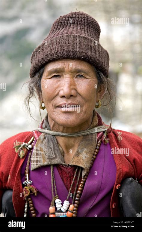 Woman Upper Pisang Village Annapurna Circuit Trek Nepal Stock Photo