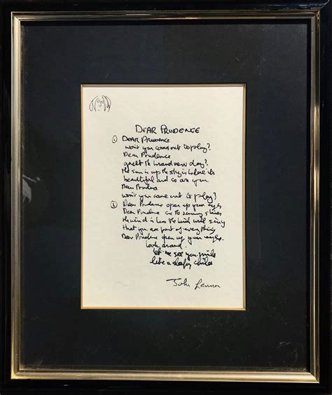 John Lennon Dear Prudence Limited Edition Hand Written Lyrics At