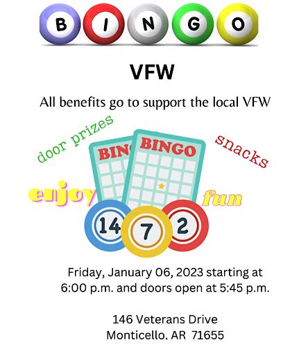 Bingo At The Vfw Tonight Monticello Live