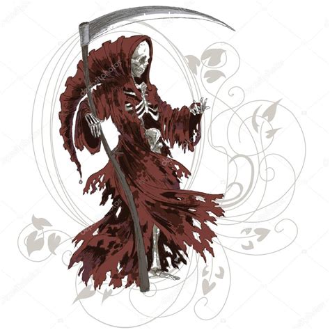 Grim Reaper In Red Cloak With Scythe Stock Vector Image By Zhaconda