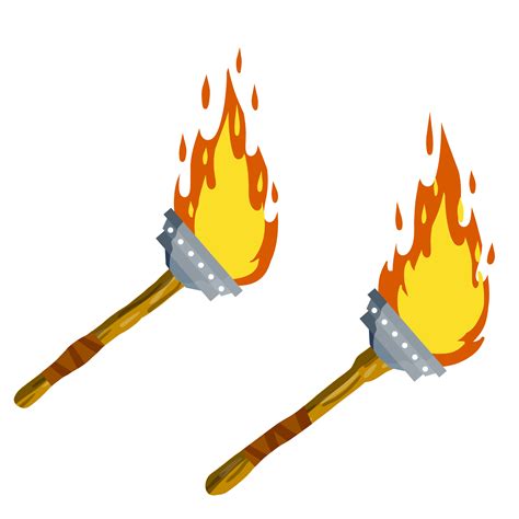 Torch. Fire on stick. Medieval lamp and tool. Flat cartoon illustration ...