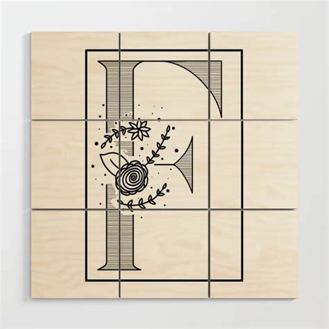 Letter F Floral Monogram Collection Wood Wall Art By