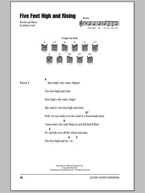 Five Feet High And Rising Sheet Music Johnny Cash Guitar Chords Lyrics