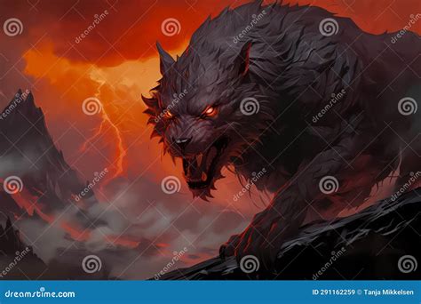 Wolf with glowing eyes stock illustration. Illustration of howling ...