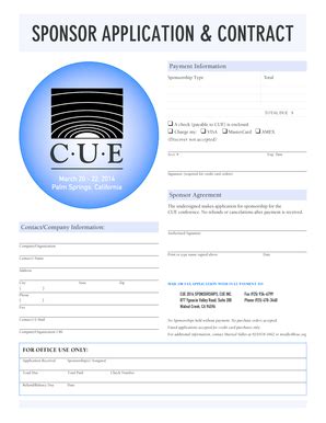 Fillable Online Cue Sponsor ApplicAtion ContrAct CUEorg Cue Fax