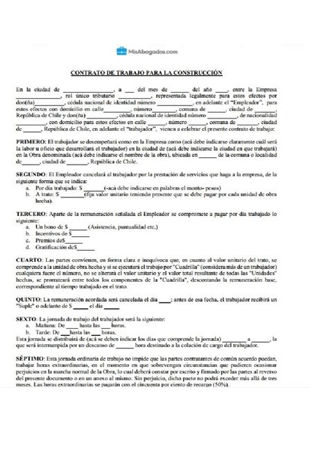 Modelo De Contrato De Trabajo Para La Construcción