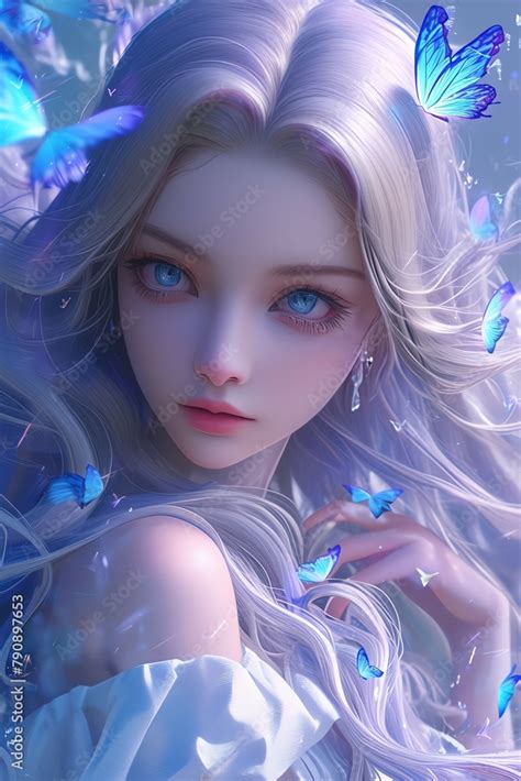 An Enchanting 3d Model Of A Dreamy Anime Girl With Long Flowing Hair