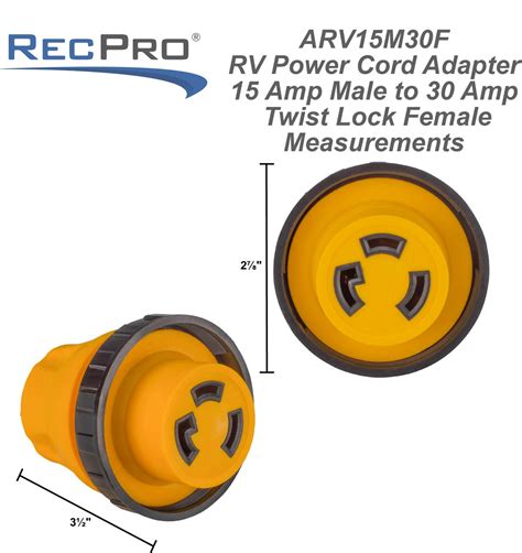 Rv Power Cord Adapter 15 Amp Male To 30 Amp Twist Lock Female Recpro