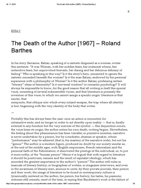 The Death of The Author (1967) - Roland Barthes | PDF | Science ...