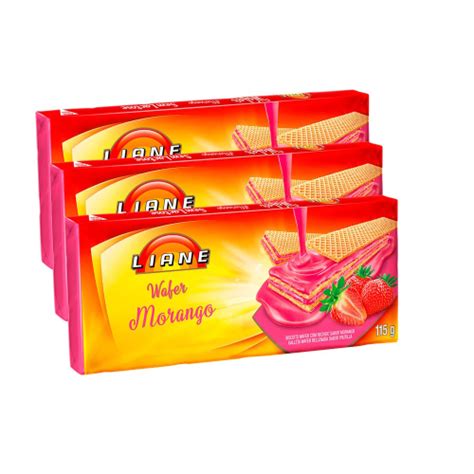 Biscoito Wafer Morango Liane Contendo 3 Unidades De 115g Cada Submarino