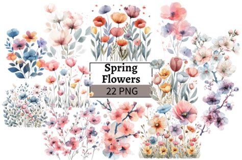 Watercolor Spring Flowers Png Clipart Graphic By Mashmashstickers