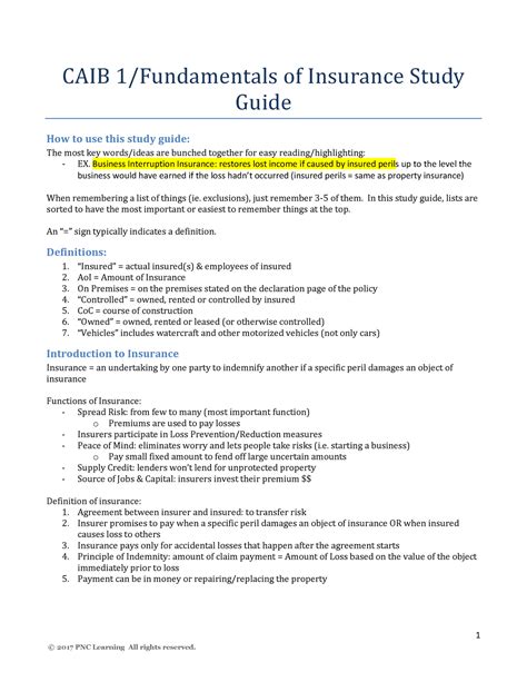 Caib Caib 1 CAIB 1 Fundamentals Of Insurance Study Guide How To Use