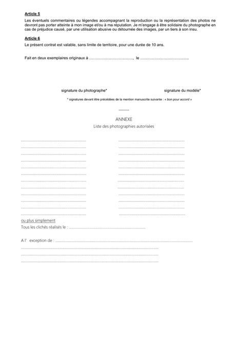 Contrat modèle photographe DOC PDF page 2 sur 2