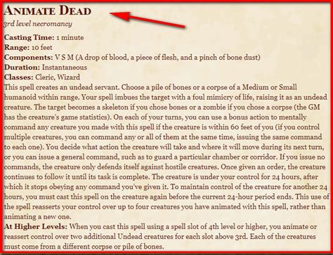 Animate Dead 5E Spell In DnD - D&D 5e Character Sheets