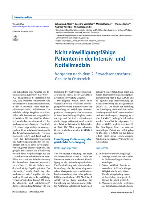 Pdf Nicht Einwilligungsf Hige Patienten In Der Intensiv Und