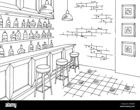 Bar Interior Graphic Black White Sketch Illustration Vector Stock