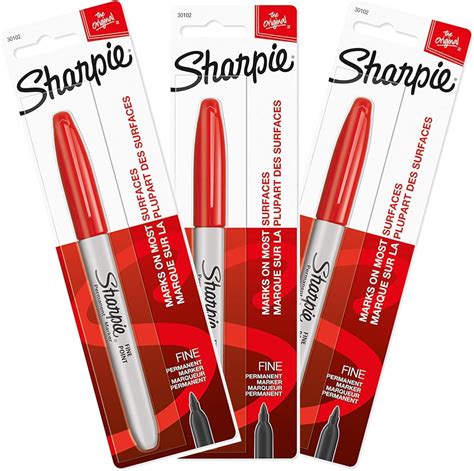 Sharpie Permanent Markers Fine Point Red Ink Pack Of 3