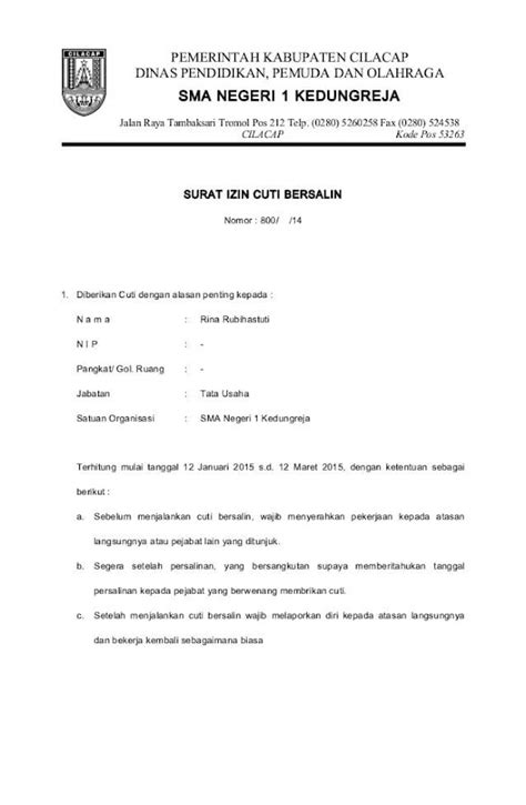 Inilah Contoh Surat Rekomendasi Cuti Melahirkan Dari Kepala Sekolah