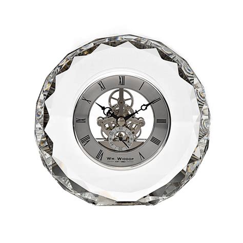 Wm Widdop K Crystal Round Mantel Clock Skeleton Dial Roman Widdop