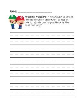 Mario Persuasive Writing Prompts By Magic With Moriah Tpt