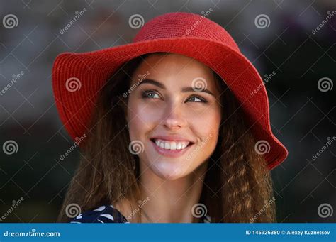 Portrait Of A Young Elegant Woman In A Red Hat Stock Photo Image Of