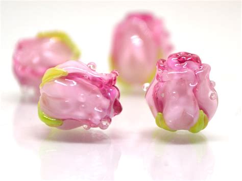 Bright Pink Rosebud Beads Ombre Glass Beads Gradient Floral Etsy