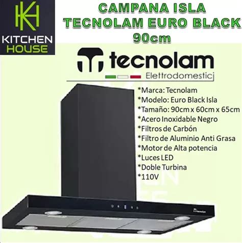 Campana Isla Tecnolam Euro Black Cm Mercadolibre