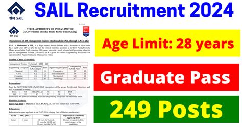 SAIL Jobs Notification 2024 Apply Online For 249 Management Trainee