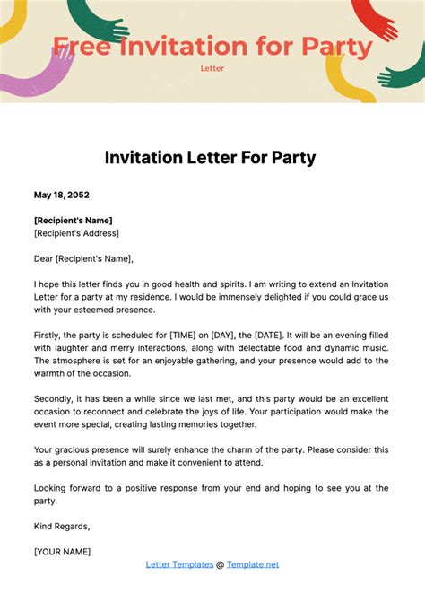 Free Invitation Letter for Party Template - Edit Online & Download ...