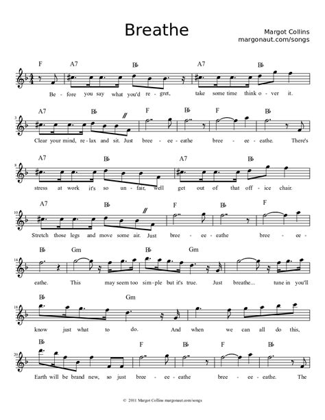 Breathe Sheet Music For Vocals Solo Musescore