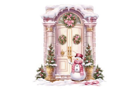 Pink Christmas Door Clipart Set High Quality S Watercolor Etsy