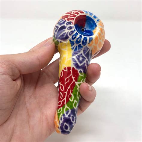 Standing Multicolor Carved Ceramic Pipe Etsy