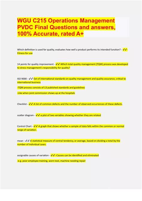 WGU C215 Operations Management PVDC Final Questions And Answers 100