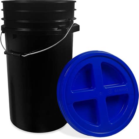 Epackagesupply 7 Gallon Black Bucket With Blue Gamma Screw On Lid Food Grade