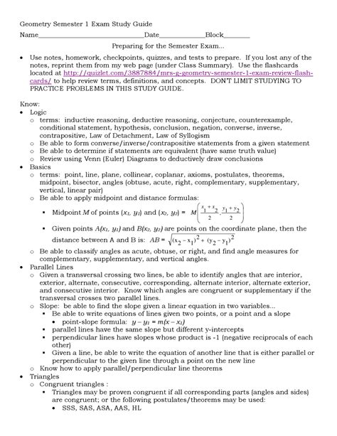 Geometry Semester 1 Final Exam Review 5