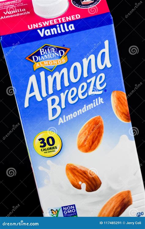 Carton Of Blue Diamond Unsweetened Vanilla Almond Milk Editorial Photo