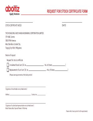 Fillable Online Request For Stock Certificate Form Aboitiz Fax Email