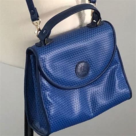 HP Liz Claiborne 1980s Vintage Cobalt Blue Logo Leather Trim Purse