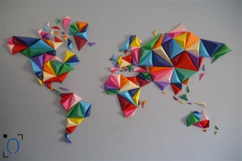 Kit Papercraft, World Map 3D Multicolor S/M/L/XL Size, Wall Decoration, Made in France, Creating ...