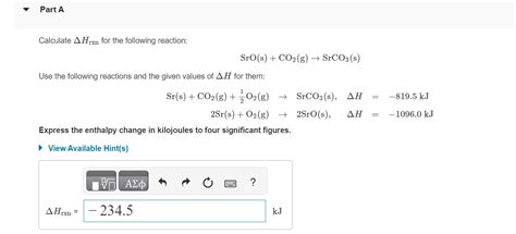 Solved Calculate Δhrxn For The Following Reaction