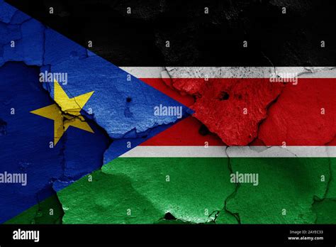 Flag Of South Sudan Painted On Cracked Wall Stock Photo Alamy