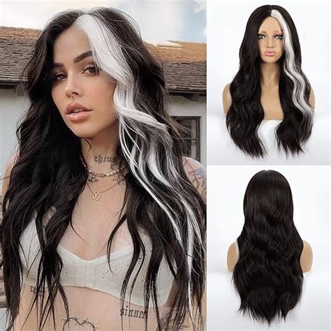 Amazon Lonai Black Wig With White Side Highlights For Women Body