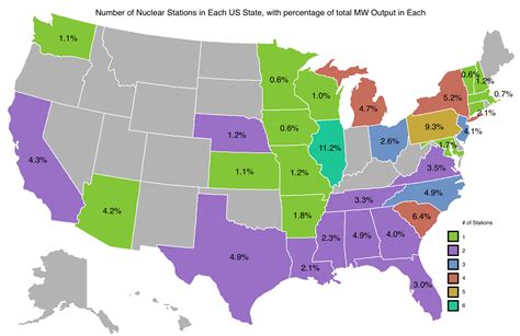 Number Of Active Nuclear Power Stations By Us State With Percentage Of Output Oc 1513x983