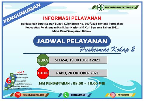 Jadwal Pelayanan Puskesmas Kokap II