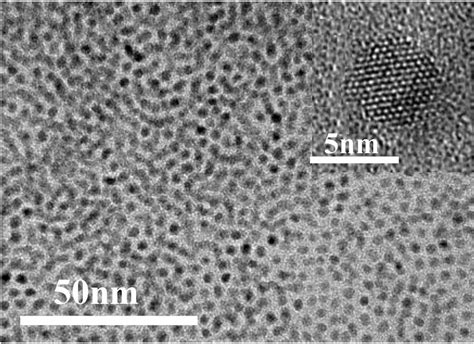 Tem Micrograph Of Coreshell Cdsezns Qds Inset Is The Hrtem Image Of