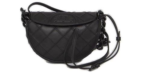 Tory Burch Fleming Soft Crescent Mini Shoulder Bag In Black Lyst