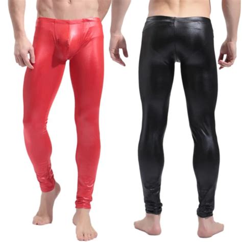 Pantalon Long En Latex Pour Hommes Noir Rouge Sexy Mode Cuir