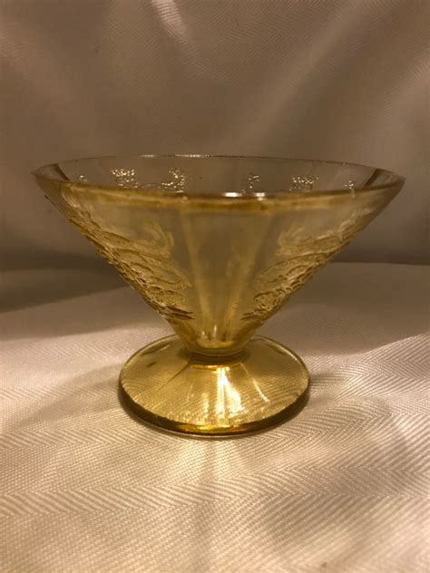 Vintage Amber Yellow Depression Glass Sherbet Dish Madrid Etsy