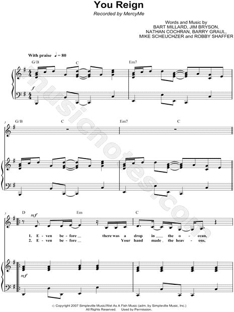 Mercyme You Reign Sheet Music In G Major Transposable Download And Print Sku Mn0061765d3